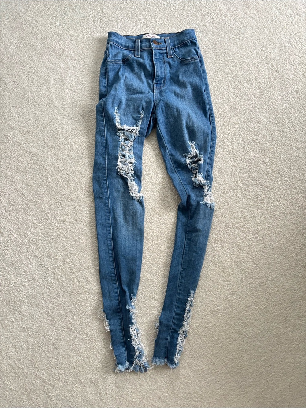Vibrant MIU Dark Wash Distressed High Rise Skinny Jeans